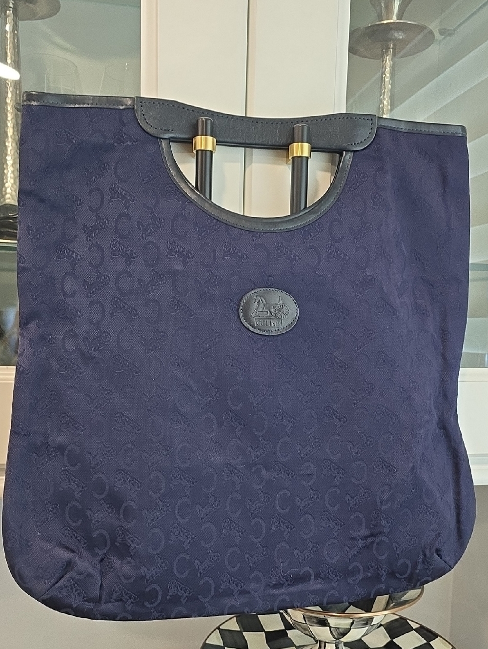 Celine Navy Blue Tote with Leather Trim and AMAZING CONDITION